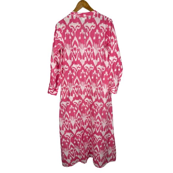 LIVRO Oversized Classic Kurta Caftan Ikat Pink & White Pockets Size XS‎ - Picture 4 of 10